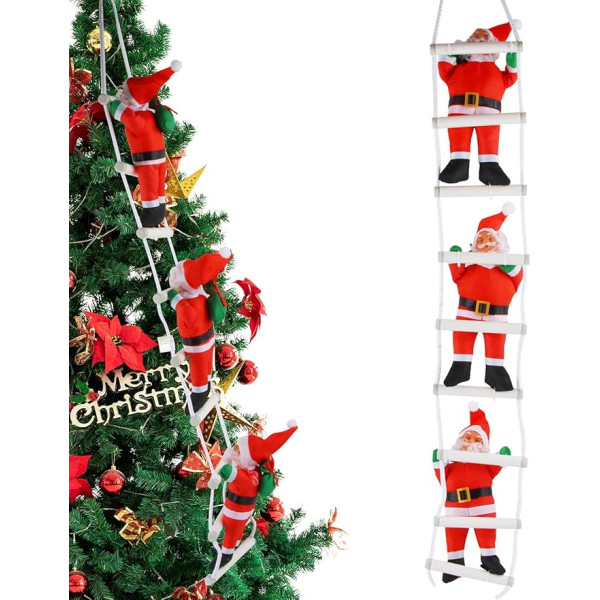 XIMEY Kāpšana Santa Claus, 100cm Santa Climbing Santa uz kāpnēm Ziemassvētku rotājumi Ziemassvētku rotājumi Ziemassvētku rotājumi mājai, biznesam un birojam