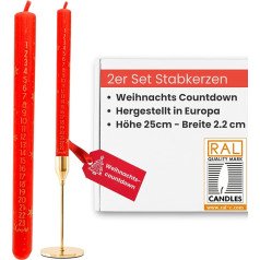 Figura Santa® Set of 2 Advent Candles Christmas Candles 1-24 Christmas Countdown Taper Candles Red Advent Calendar Candle Set with Numbers Christmas Decoration & Gift Idea 7 Hours Burning Time for