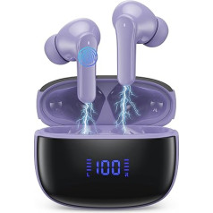 Bluetooth austiņas, bezvadu Bluetooth 5.3 In-Ear austiņas ar 4 ENC trokšņu slāpēšanas mikrofonu, bezvadu austiņas Deep Bass Wireless Earbuds 50 Hours, IP7 ūdensizturīgas austiņas, LED displejs, violeta krāsa