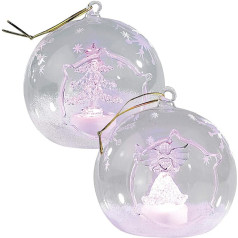 Lunartec Christmas Baubles: Mouth-Blown LED Glass Ornaments in Ball Shape, Set of 2 (Hand Blown Christmas Baubles, Glass Ball, Wireless Christmas Candles)