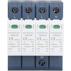 40KA zemsprieguma ierobežotājs 4P 275V AC noņemams pārsprieguma ierobežotājs Zemsprieguma aizsardzības ierīce elektrisko sistēmu aizsardzībai GSP9-C40 4P