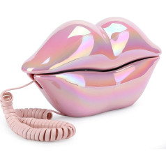 Lazimin Pink Lip Landline Phone HD Call Quality Wired Desktop Phone Home Office Decoration with Number Memory Function