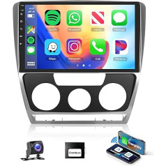 Podofo Carplay auto radio Skoda Octavia 2007-2013, 10,1 collu skārienjūtīgais ekrāns, auto radio 2G + 64G ar bezvadu Apple Carplay Android Car, Bluetooth/Mirror Link/GPS/WiFi/FM/RDS/SWC + atpakaļgaitas kamera