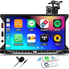 OiLiehu Auto 2Din radio ar bezvadu CarPlay Android automašīnas 7 collu Double DIN auto radio ar ekrānu Android/iOS Mirror Link Bluetooth FM SWC AUX-in EQ 6 USB porti MP5 atskaņotājs + atpakaļgaitas kamera