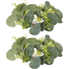 BESPORTBLE Sveču gredzeni Mākslīgais eikalipta lapu vainags Sveču gredzeni Pack of 2 Small Wreaths Pillar Candle Holder for Autumn Christmas Wedding Front Door Table Decoration Centrepiece 25 cm