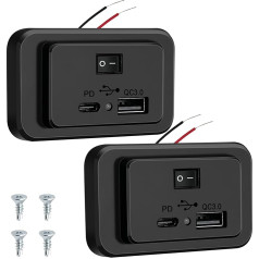 Hoembpn 4,8 A dubultā USB lādētāja ligzda ar slēdzi un LED, 12 V/24 V PD un QC3.0 USB uzlādes pieslēgvietu panelis autofurgonam, SUV, kravas automašīnai, jūras transportlīdzeklim (2 gab.)