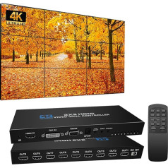 GKRONG Video sienas kontrolieris 3x3 TV sienas kontrolieris 4K 3x3 3x3 3x2 2x2 3x1 1x4 2x3 4x2 2x4 ar tālvadības pulti 9 TV montāžai Attēla rotācija 180º