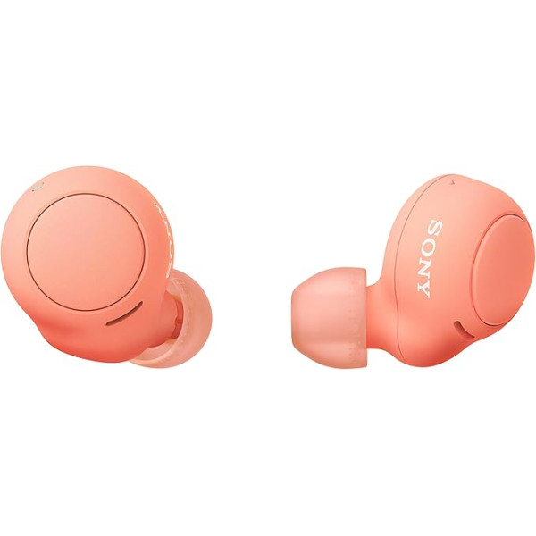 Sony WF-C500 True Wireless austiņas (līdz 20 stundu akumulatora darbības laiks ar uzlādes korpusu, saderīgas ar balss palīgu, iebūvēts mikrofons zvaniem, Bluetooth), oranžas krāsas