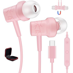 ACANDYA USB C tipa C tipa austiņas vadu austiņas Magnētiskās In-Ear austiņas ar mikrofonu Skaļuma regulēšana iPhone 16 Plus 15 Pro Max iPad Galaxy S24 FE Ultra S23 S22 A54 Pixel 8 7 OnePlus Pink