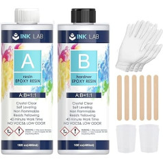 INK LAB Epoxy Resin Set 960 ml Epoxy Resin with Hardener 1:1 Ratio Crystal Clear Casting Resin with Wooden Sticks Gloves Epoxy Resin for Wood Jewellery Making Arts Crafts