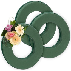 Relaxdays ziedu putas svaigiem ziediem, 3 gabali, gredzens, diametrs 25 cm, ziedu kompozīcijas amatniecībai, putu vainags, zaļš