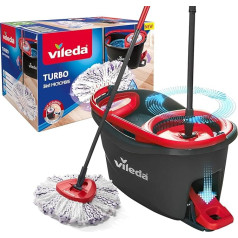 Vileda Turbo 3-in-1 komplekts, mopes ar teleskopisku rokturi un 360° savienojumu, roktura garums: 85-130 cm. / 33,46 - 51,18 collas spainis ar griešanas mehānismu, mazgājama mikrošķiedras mopes galviņa.