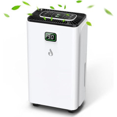 Dehumidifier 12L/Day with Digital Moisture Display, Automatic Dehumidification, 24H Timer, Continuous Drainage, 2.5 L Water Tank, Drain Hose, Ideal for Basements, Against Moisture