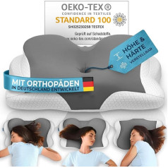 Glückstoff® Ortopēdiskais spilvens [Inovāciju balva par ergonomiku] Spilvens Kakla sāpes Izgatavots no atmiņas putām Kakla atbalsta spilvens Ergonomisks kakla rullis Sānu miega spilvens Pelēks