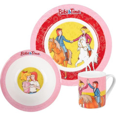 Bibi & Tina Brokastu komplekts - bērnu trauku komplekts ar zirgu - 3 gab. šķīvis, bļoda un krūze no porcelāna, daudzkrāsains
