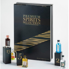 Premium Spirits Advento kalendorius, viskis, džinas, romas, likeris, 24 miniatiūriniai buteliukai, įskaitant knygelę su degustavimo užrašais, ribotas tiražas