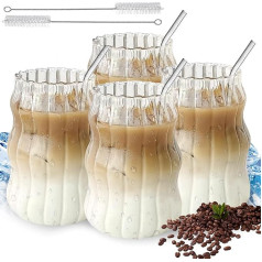 4 Latte Macchiato glāžu komplekts: kafijas glāžu komplekts ar 4 salmiņiem un 2 salmiņu birstītēm, kafijas glāzes tējas glāzes kafijas glāzes kafijas glāzes ar ribām deserta glāzes trauku mazgājamā mašīnā (1).