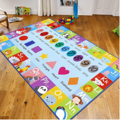 Pauwer Bērnu rotaļu paklājs Extra Large 100 x 150 cm Playtime Collection ABC alfabēts, cipari, formas, dzīvnieki un krāsas Mācību paklājs dzīvojamai istabai guļamistabai rotaļu istabai klasei