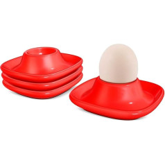 Flexzion Soft Boiled Egg Holder Set - 4 gabali sarkanā krāsā Keramikas olu krūzītes ar bāzi brokastu pasniegšanai Brokastis Vēlās brokastis Virtuves galda dekori Sarkans