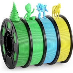 ENTINA PLA filamenta komplekts 3D printeriem, PLA filaments 1,75 mm, 1 kg (250 g x 4 spoles), zaļš/gaiši zaļš/skaidri zils/zelts PLA filaments, precizitāte +/- 0,02 mm