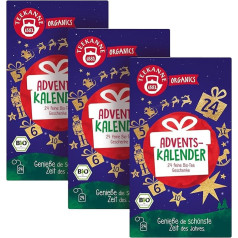 TEEKANNE Organics Adventes kalendārs 2024, 3 komplekti - bioloģiskās tējas Ziemassvētku kalendārs ar 24 tējas maisījumiem, ilgtspējīgs iepakojums, 24 palutinoši mirkļi, ideāli piemērots pirmssvētku sezonai