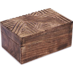 Ajuny Wooden Storage Box Hand-Carved Cross Hatch, Vintage Style, Multipurpose Jewellery Case