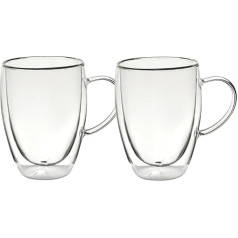Divsienu kafijas glāzes - karstumizturīgas borosilikāta glāzes ar rokturi kafijai, tējai, pienam, kapučīno, latte, saldējumam - 350 ml (350 ml divsienu kafijas glāžu komplekts, 2 komplekti)