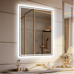LUVODI LED vannas istabas spogulis ar fona apgaismojumu: 60 x 80 cm Vannas istabas spogulis ar gaismas skārienjutīgo slēdzi pret miglošanos Dimmable vannas istabas kosmētikas spogulis