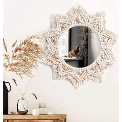 Gokelomg 40 cm Boho makrame sienas spogulis, apaļš, estētisks sienas dekors, guļamistaba, sienas piekaramais, dekoratīvs sienas spogulis mājai, guļamistabai, viesistabai, priekšnamam, vannas istabai