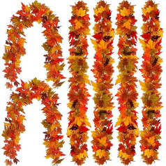 PARTY JOY Pack of 6 5.6 ft mākslīgo kļavu lapu virtene, rudens lapas, virtene rudens lapas, virtene rudens lapas karājas augu rudens apdare, pusei mājās, kamīns, priekšējās durvis, Pateicības dienas dekori