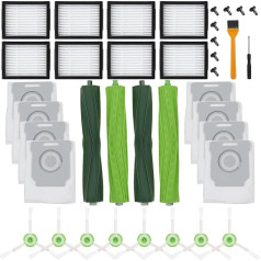 Laukowind Aksesuāri iRobot e/i/j sērijai, rezerves piederumi, kas saderīgi ar irobot Roomba i7 i7+ i7+ i3 i3+ i4 i4+ i6 i6+ i8 i8+ j7 E5 E6 E7, ietver 4 gumijas birstes, 8 filtrus, 8 sānu