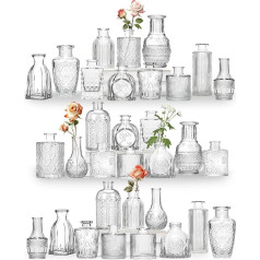 32 Mini Bud Vase Glass Set as Wedding Centrepieces for Tables, Clear Vintage Vases for Flowers, Small Flower Vases Suitable for Table Decoration Birthday Party, Wedding, Baby Shower (32, Transparent)