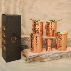 Кружки Craft Trade Moscow Mule, набор из 4, медные кружки ручной работы с 4 медными соломинками и мерным стаканчиком, идеальные кружки для холодных нап