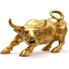 WANLIAN Brass Bull Statue - Feng Shui Lucky Symbol of Stock Exchange Sculpture Home Decoration Representing Career and Wealth (M - 7.4