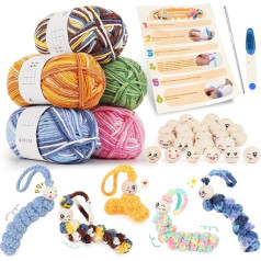 Aeeque Worry Worms Crochet Set, Lucky Worms Crochet Set ar 60 gabaliņiem 20 mm koka galviņām, 250 g tamboradatas dzijas, 3,5 mm tamboradatas āķa, DIY tamborēšanas komplekts ar instrukciju (angļu valoda nav garantēta),