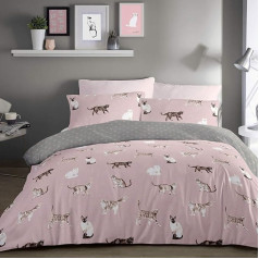 Fusion Cat Duvet Cover and Two Pillowcases 52% Polyester 48% Cotton Blush King Size