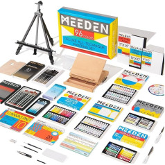 MEEDEN All-in-One Painting Set, 151 Pieces, Aluminium & Wood Easel Set with 96 Acrylic Gouache Oil, Watercolour Paint Set, Painting, Drawing & Art Supplies Sets for Children and Adults