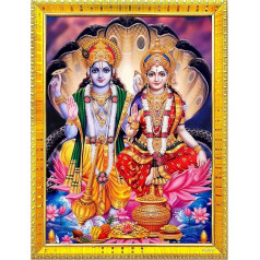 zig zag Lord Lakshmi Narayan Lord Vishnu ar Lakshmi Mata Picture Frame for Wall/Table/Pooja Room (7x9 collas, akrila stikls) Gold