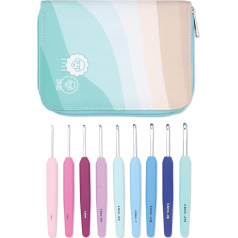 KnitPro Waves Crochet Hook Set - 9 āķīši Deluxe dāvanu komplekts izmēri 2-6 mm Ergonomiski mīksti rokturi Mīksts gumijas rokturis artrītiskām rokām Vieglas un ērtas tamboradatas adījumiem