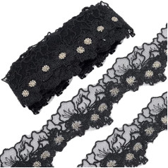 FREEBLOSS 5 jardi mežģīņu apdares ar ziedu izšuvumu DIY mežģīņu apdares lentes ūdenī šķīstoša mežģīņu apdares lentes dekoratīvā apdare šūšanai mežģīņu lente kāzu kleitu dekorēšanai melna