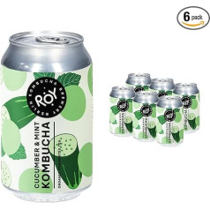 ROY Cucumber & Mint Kombucha Organic, 6 kārbas pa 330 ml organiskās kombušas ar gurķu un piparmētru garšu, ar rokām gatavota Berlīnes alus darītavā, vegāns, bez glutēna, bez laktozes, 6 kārbu iepakojums