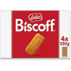 Lotus Biscoff | Oriģinālie karamelizētie cepumi | Unikāla kraukšķīga garša | Vegāni | Bez mākslīgiem aromatizētājiem un krāsvielām | 4 x 250 g | 1 kg