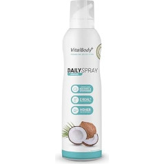 VitalBody+ DailySpray kokosriekstu eļļa, 800 porcijas, 2 kcal pannas aerosols cepšanai, grilēšanai un rafinēšanai, veselīgai gatavošanai, nepielipīgs cepšanas aerosols ar kokosriekstu eļļu