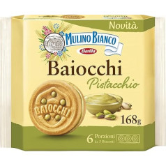 Mulino Bianco Baiocchi Pistāciju cepumi un smalkmaizītes, ideāli piemērotas brokastīm vai uzkodām, bez palmu eļļas, 6 porcijas pa 3 cepumiem, 1, 168,0 g, 168,0 g, 168,0 g