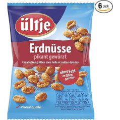 ültje Zemesrieksti, ar pikantām garšvielām, grauzdēti bez taukiem, 6 gab. iepakojumā (6 x 200 g)