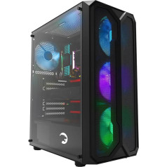 GAMEPOWER Aura Gaming PC Case ATX, galda datora korpuss ar rūdītu stiklu, 4 x 120 mm ventilatoriem (bez RGB), ARGB LED lentes un tīklveida dizains, melns