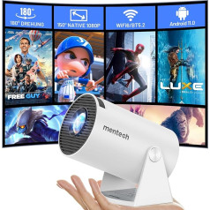 mentech Mini projektors, 180° rotējošs mini projektors ar WiFi un Bluetooth, 150 collu viedprojektors ar Android TV 11.0, 1080P, 2.4G/5G WiFi 6, automātiska trapeces korekcija mājas kinozālēm,