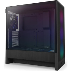 NZXT H5 Flow RGB 2024 Compact ATX Mid Tower datorspēļu spēļu korpuss, augsta gaisa plūsma, iekļauts F360 RGB kodols (CV), 360 mm priekšējais un 240 mm augšējais radiatora atbalsts, rūdīts stikls, melns