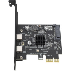 Tosuny USB 3.2 PCI Express paplašināšanas karte, 2 USB C portu PCIE USB 3.2 Gen2 karte ar ASMedia ASM3142 Master Control, ātrgaitas 10 Gbps, SATA 15PIN barošanas savienotājs, priekš Win7 10 10 11