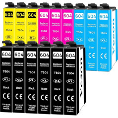 Veson 604 XL kasetnes, kas saderīgas ar Epson 604XL kasetnēm, kas paredzētas Epson Expression Home XP-4205 XP-4200 XP-3205 XP-3200 XP-2200 XP-2205, Workforce WF-2950 WF-2935 WF-2930 WF-2910, 15 gab. iepakojumā